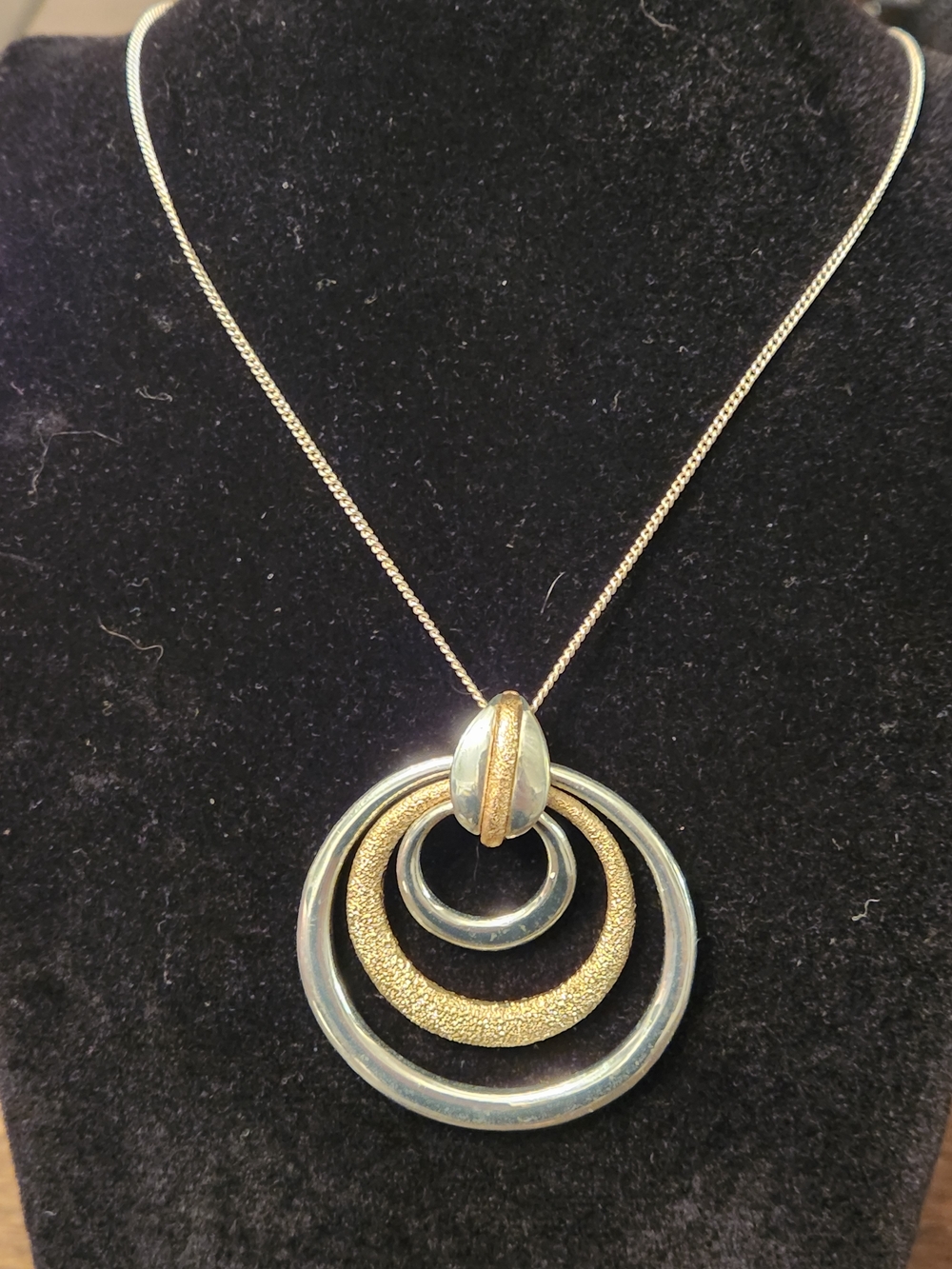 Two-Tone Gold & Silver Concentric Circle Pendant Necklace by